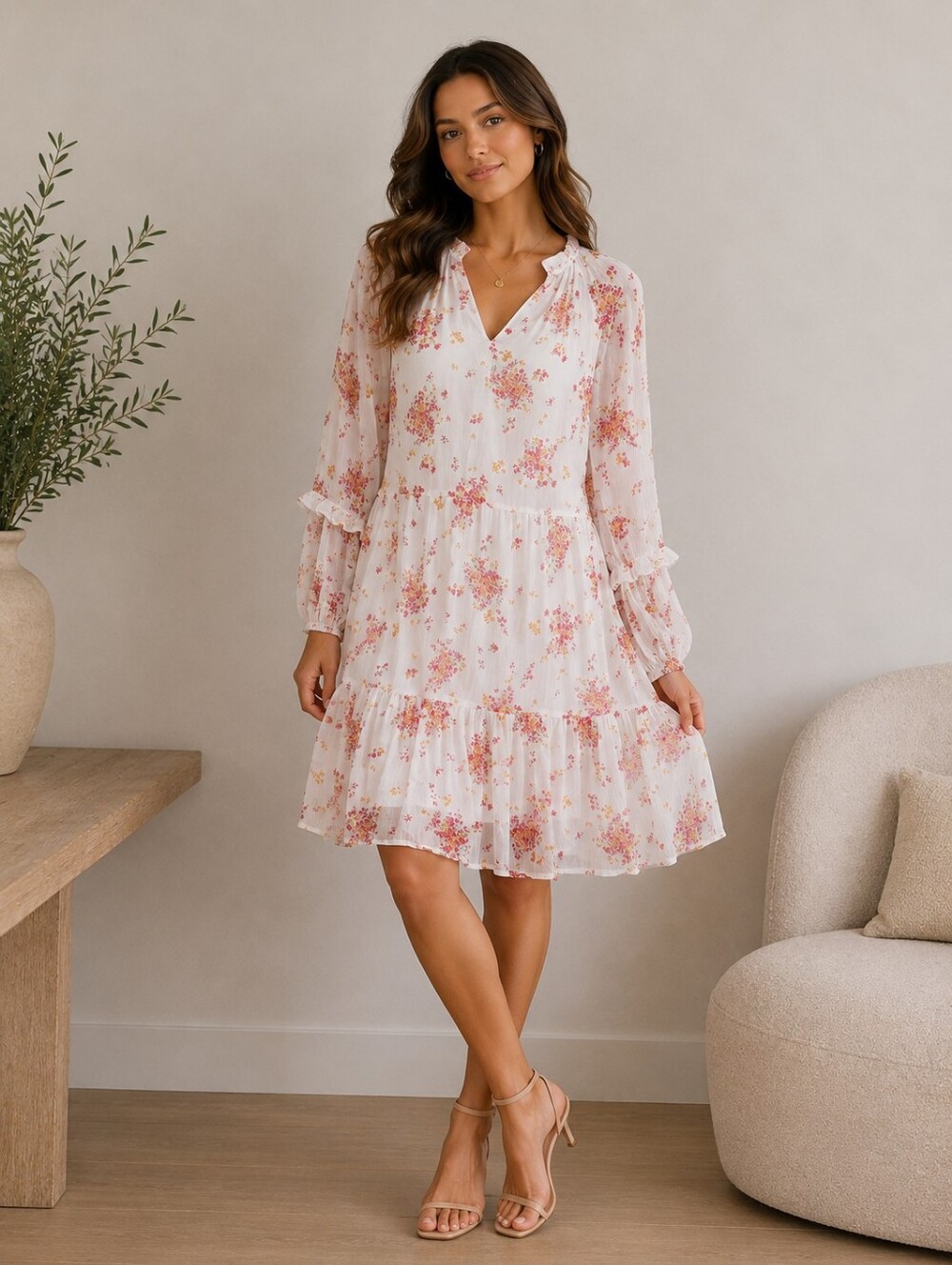 Vince Camuto Long Sleeve Midi Shift Dress Size Medium